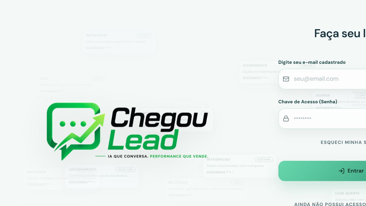 Tela do sistema Chegou Lead