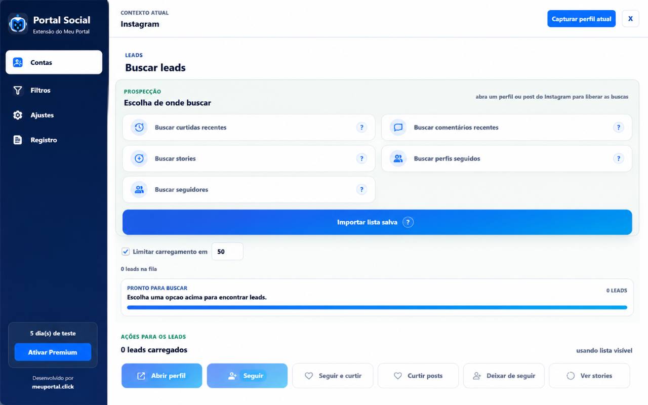 Painel de oportunidades do Portal Social